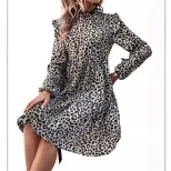 Elegant Leopard Print Dress Ruffle Detail Long Sleeve Fashionable Style Perfect for Parties and