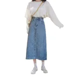 High Waisted A Line Denim Skirt Plus Size Mid Length Split Design Casual Wear for Students Whole
