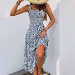 Summer Floral Maxi Dress Sleeveless Elastic Waist Casual Style Perfect for Beach or Outdoor Even