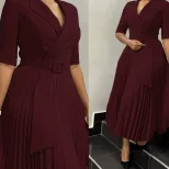 Plus Size African Dress Stylish Suit Collar Pleated Waist Design Fall Winter Collection Wholesal