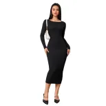 Fashionable Womens Midi Dress Simple Design Sexy Backless Bodycon Fit Spring Summer Occasion Who