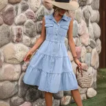 Vintage Slim Fit Denim Dress Waist Defining Elegant Design Short Sleeve Perfect for Casual Outin