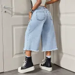 Casual Womens Denim Capris Summer Style Trendy Fit Comfortable Fabric Ready to Ship Low MOQ
