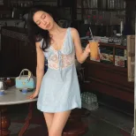Lace Trimmed Sheer Slip Dress Sweet Elegant Feminine Style Perfect for Spring Occasions Wholesal