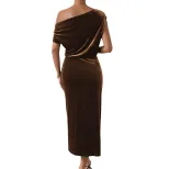 Velvet One Shoulder Dress Slim Fit Side Slit Elegant Design Spring Summer Party Gown Wholesale A