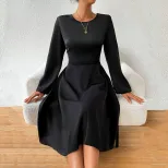 Elegant Womens Dress Minimalist Design Unique Backless Style Mid Length Perfect for Autumn and W
