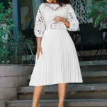 Plus Size Lace Hollow Out Pleated Dress Fashionable Elegant Sexy Perfect for Parties and Special