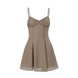 Womens Spring Fashion Dress Sexy V Neck Fitted Waist Spaghetti Straps Stylish for Parties or Nig