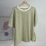 Womens Striped Cotton T Shirt Loose Fit Long Sleeve Split Hem Casual Spring Summer Style Wholesa