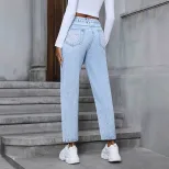 Womens Casual Loose Straight Leg Ripped Denim Jeans European and American Style Perfect for Ever