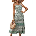 Vintage Floral Print Maxi Dress Sleeveless Bohemian Style Ideal for Travel and Vacation Wholesal