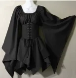Renaissance Style Long Sleeve Dress Bell Sleeves Patchwork Design Elegant Fabric Perfect for Eve