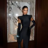 Elegant Sleeveless Evening Gown Solid Color High Slit Slim Fit Includes Gloves Perfect for Red C