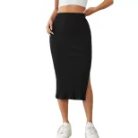 Elastic Waist Pencil Skirt High Split Comfortable Fit Elegant Style Perfect for Office or Casual