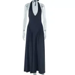 Summer Fashion Womens Dress Sexy Halter Neck Sleeveless Solid Color Elegant Princess Style for P