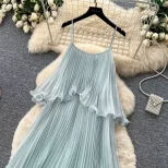 Light Blue Ruffled Hem Sleeveless Maxi Dress for Women Summer Casual Wear Available in S M L Wholesale