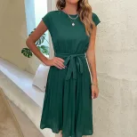 Casual Summer Dress Simple Solid Color Pleated Design Comfortable Fit Perfect for Everyday Wear