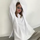 Loose Fit Long Sleeve Split T Shirt for Women 100 Cotton Solid Color Casual Style Spring Summer