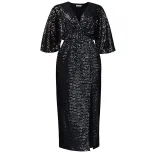 Plus Size Womens Long Dress Loose Fit V Neck Fashionable Sequins Side Slit Autumn Collection Who