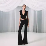 Sleeveless Ruffled Top High Waist Flare Pants Chic Fashion Set for Runway Events Wholesale Avail