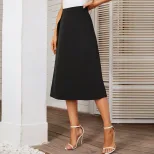 Knit Midi Skirt Elegant Split Design Versatile Solid Color Comfortable Fabric Spring Summer Casu