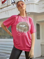 Fashionable Womens Short Sleeve T Shirt Round Neck Printed Design Casual Style Spring Summer Col