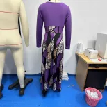 Casual Long Sleeve Maxi Dress 200g Fabric Floral Print Round Neck Perfect for Everyday Wear Whol