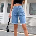 High Waisted Loose A Line Denim Shorts Slimming Fit Casual Style Perfect for Summer Wholesale Av