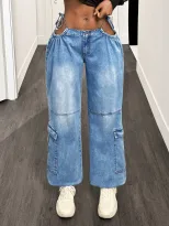 Womens Loose Fit Denim Cargo Pants Versatile Style Trendy Design Comfortable Fabric Perfect for