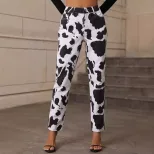 High Waisted Cow Print Denim Pants Unique Design Trendy Style Comfortable Fit Casual Wear Ready