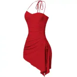 Halter Neck Ruched Bodycon Dress Side Slit Irregular Hem Slim Fit Night Out Party Wear Wholesale
