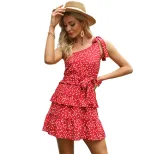 Red Floral One Shoulder Dress Slim Fit Waist Defining Summer Style Perfect for Parties and Event