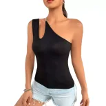 Womens Sexy Hollow Out Asymmetrical Neck Sleeveless Top Slim Fit Trendy Design Spring Summer Fas