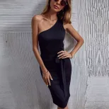 Summer Bodycon Dress Solid Color Knee Length One Shoulder Design Casual or Party Wear Wholesale
