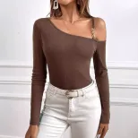 Elegant Womens T Shirt Minimalist Design Asymmetrical Neckline One Shoulder Style Spring Summer
