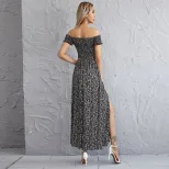 Elegant Off Shoulder Maxi Dress Floral Print Elastic Waist Flared Skirt Fashionable for Parties