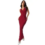 Summer Evening Dress Sexy Deep V Neck Sleeveless Open Back Fashionable for Parties and Events Wh