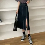 高腰开叉牛仔半身裙女2023春夏新款时尚显瘦气质中长款包臀长裙子