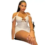 Casual Womens Dress Solid Color Sexy Fit Halter Neck Short Length Street Style for Summer Wholes