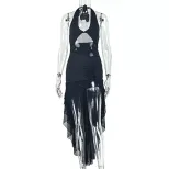Fashionable Womens Irregular Hem Dress V Neck Backless Sheer Details Casual or Evening Wear Whol