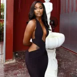 Sleek Backless Bodycon Dress Solid Color Ruffled Design Halter Neck Trendy Street Style for Part