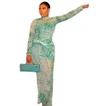 Elegant Womens Long Sleeve Floral Dress Slim Fit High Neck Comfortable Sheath Style Perfect for