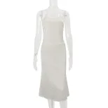 Womens Spring Set Sexy Backless U Neck Tank Top Elegant Solid Color Midi Skirt Casual or Evening