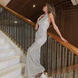 Backless Halter Neck Sequin Dress Slim Fit Elegant Mermaid Style Perfect for Evening Events Whol