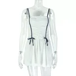 Black and White Color Block A Line Dress Ruffled Strapless Fashionable Minimalist Style Perfect