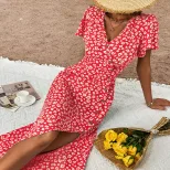 Blue Floral Print Summer Dress for Women Slim Fit Fresh Country Style Perfect for Casual Outings