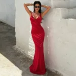 Summer Womens Fashion Chain Strap Mermaid Dress with Open Back and Bodycon Fit in Red and Black Wholesale