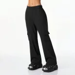 Womens Black Flared Trousers Elastic Waist Side Pockets Casual Style Perfect for Spring and Autu