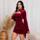Elegant Burgundy Midi Dress Sophisticated Design Autumn Winter Style Perfect for Parties Wholesa