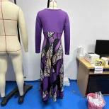 Casual Long Sleeve Maxi Dress 200g Fabric Floral Print Round Neck Perfect for Everyday Wear Whol